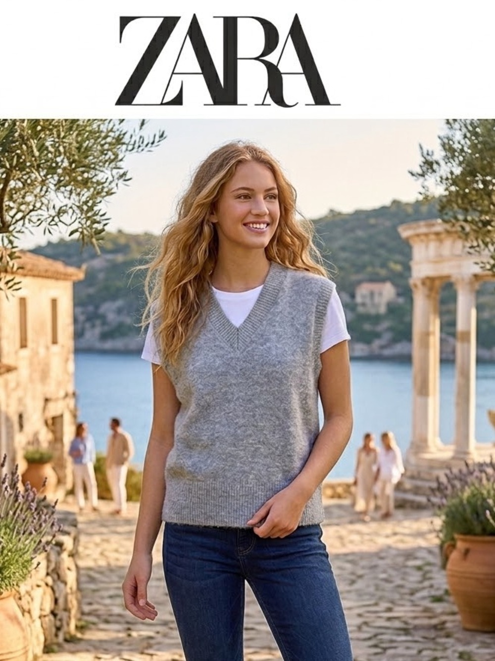 ZARA Women's Grey V-Neck Knit Vest